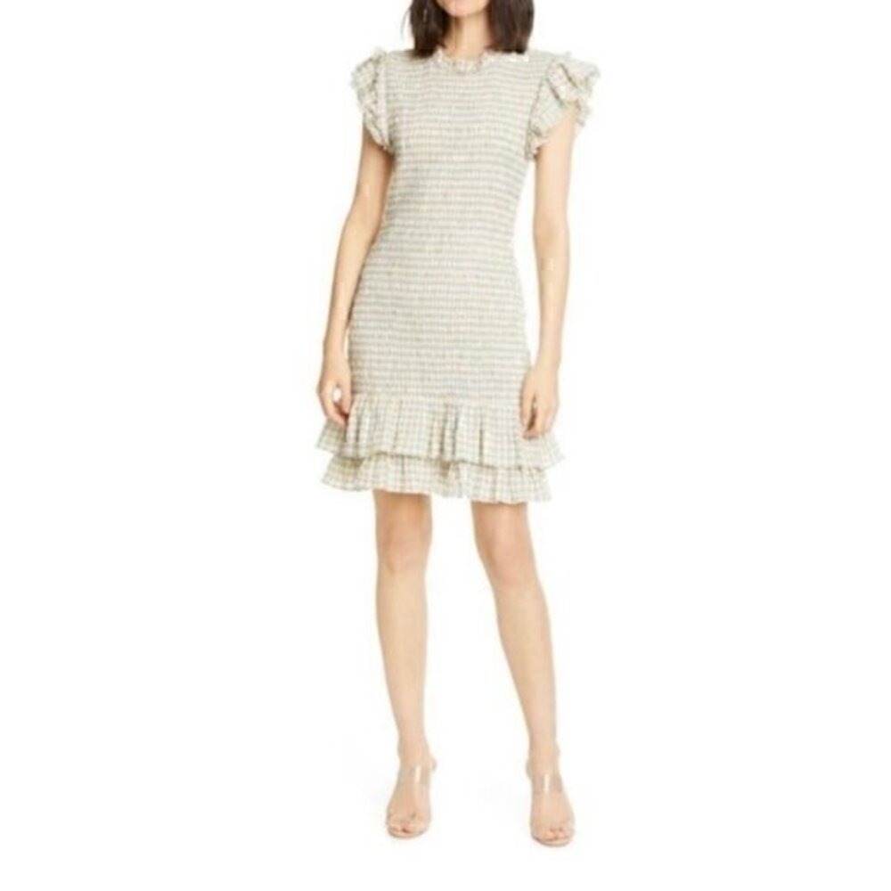 Veronica Beard Cici Ruffle Smocked Gingham Dress Green‎ 6 Romantic Countryside